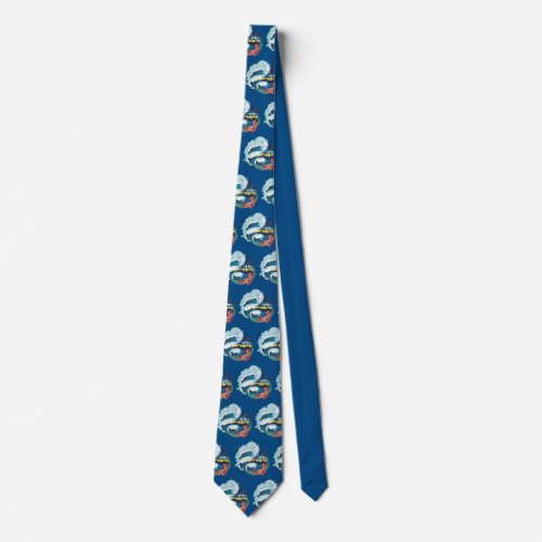 Retro design of beach palm trees and sea waves neck tie