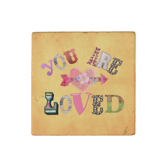 Retro Design: You are Loved Quote Stone Magnet (Front)