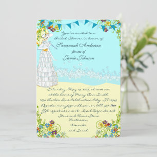 Retro Destination Beach Wedding Bridal Shower Invitation