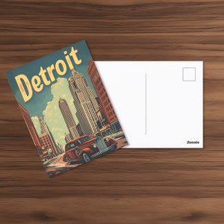 Retro Detroit Michigan Travel Poster