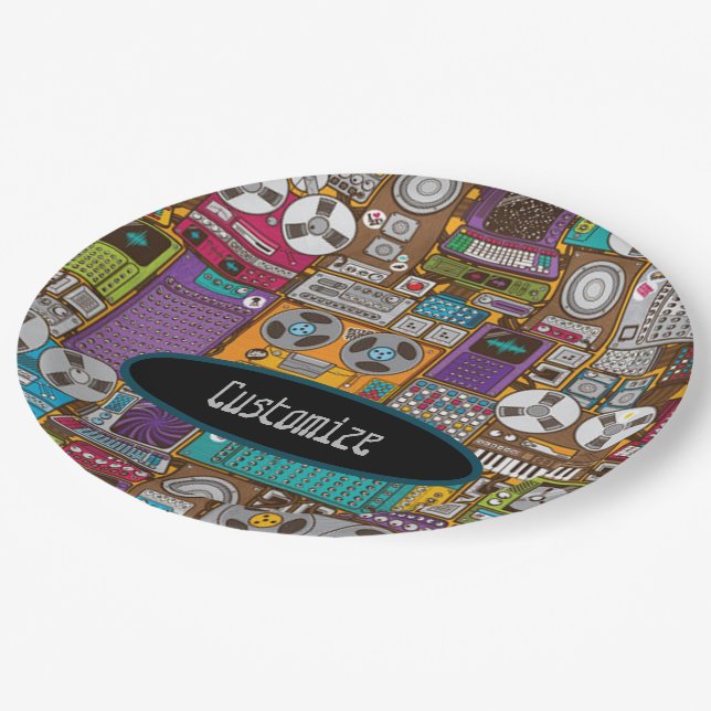 Retro Devices Recording Studio Paper Plates (Angled)