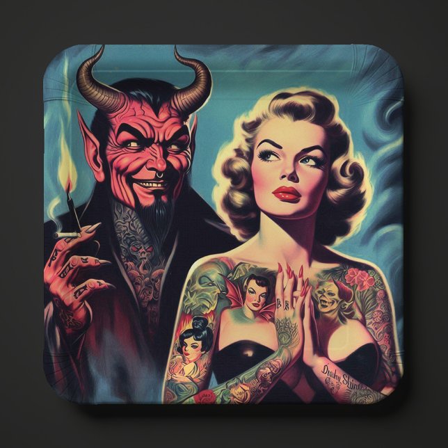 Retro Devilish Tattooed Pin-up Paper Plates (Creator Uploaded)