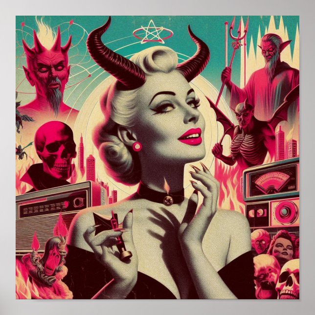 Retro Devilish Woman Collage Poster (Front)