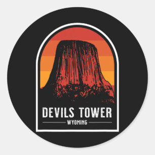Retro Devils Tower National Monument Wyoming Hikin Classic Round Sticker