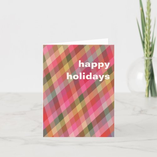 Retro Diagonal Christmas Plaid Cute Preppy Blank Holiday Card