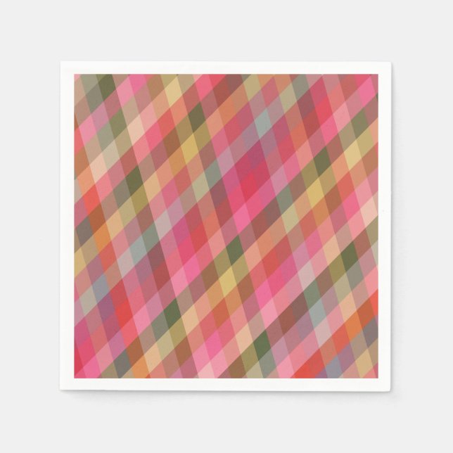 Retro Diagonal Christmas Plaid Cute Preppy Holiday Napkins (Front)