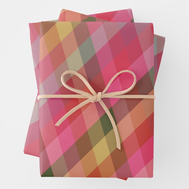 Retro Diagonal Christmas Plaid Cute Preppy Holiday Wrapping Paper Sheets (In situ)