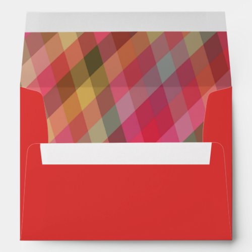 Retro Diagonal Christmas Plaid Cute Red Holiday Envelope