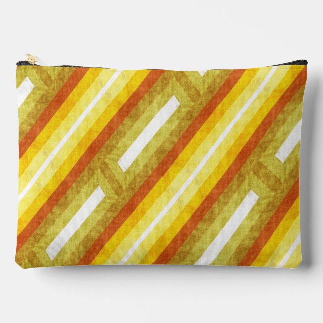 Retro Diagonal Stripes in Yellow and Orange Accessory Pouch (Front)
