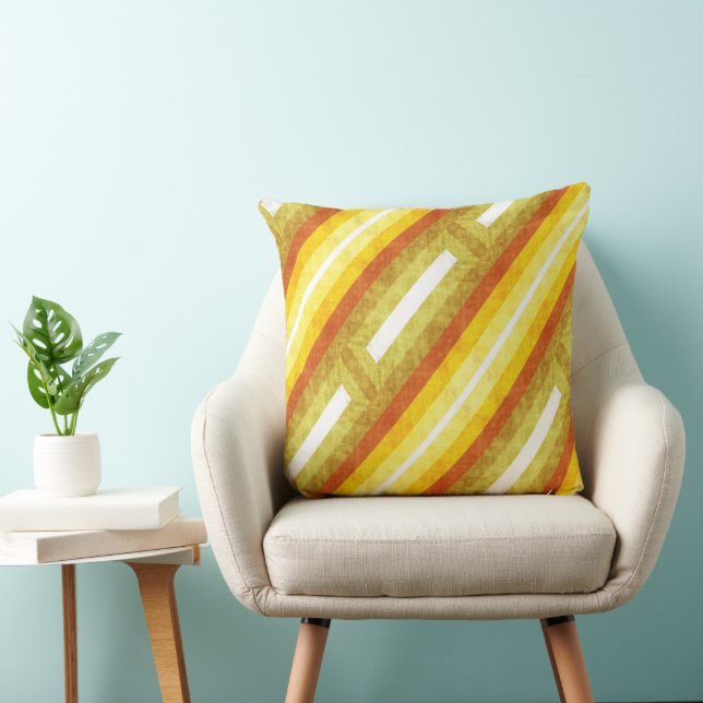 Retro Diagonal Stripes in Yellow and Orange Throw Pillow (Chair)