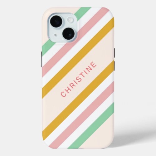 Retro Diagonal Stripes Pastel Pink Minimal iPhone 15 Case