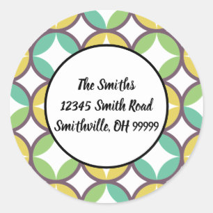 Retro Diamond Circle Pattern Blue Return Address Classic Round Sticker