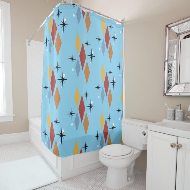 Retro Diamond Colorful Shower Curtain (In Situ)