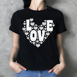 Retro Diamond Heart Black Women's Valentine's Day T-Shirt
