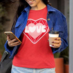 Retro Diamond Heart Love Red Valentine's Day T-Shirt