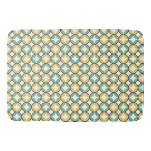Retro Diamond in Circle Pattern Blue Green Gold Bath Mat (Front)