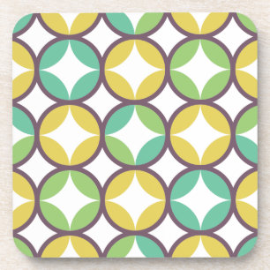 Retro Diamond in Circle Pattern Blue Green Gold Beverage Coaster