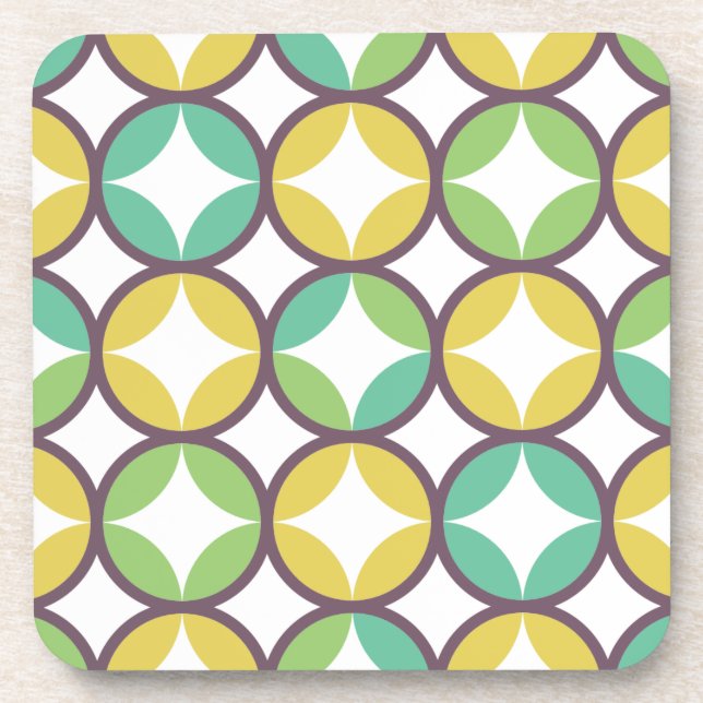 Retro Diamond in Circle Pattern Blue Green Gold Beverage Coaster (Front)