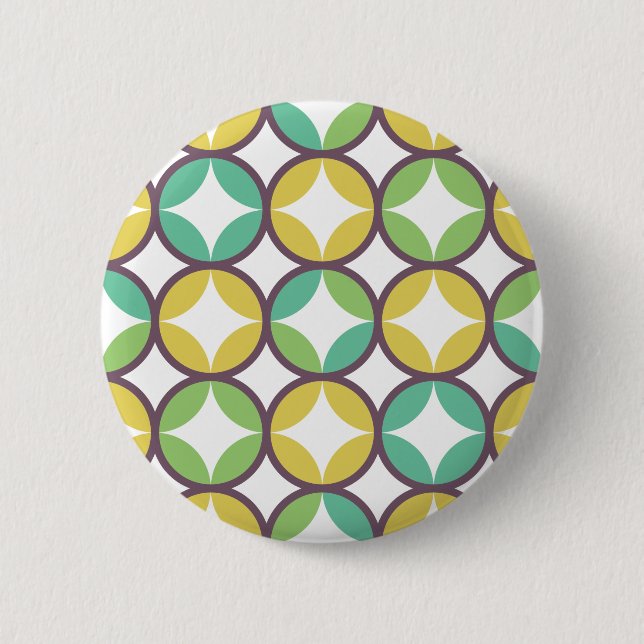 Retro Diamond in Circle Pattern Blue Green Gold Button (Front)