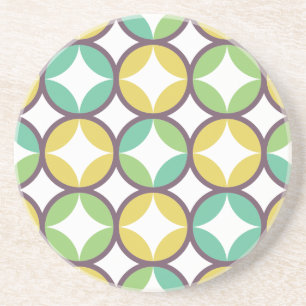 Retro Diamond in Circle Pattern Blue Green Gold Coaster