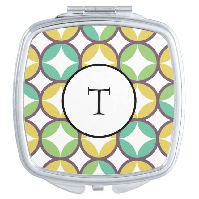 Retro Diamond in Circle Pattern Blue Green Gold Compact Mirror (Front)