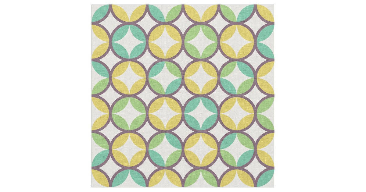 Retro Diamond in Circle Pattern Blue Green Gold Fabric | Zazzle