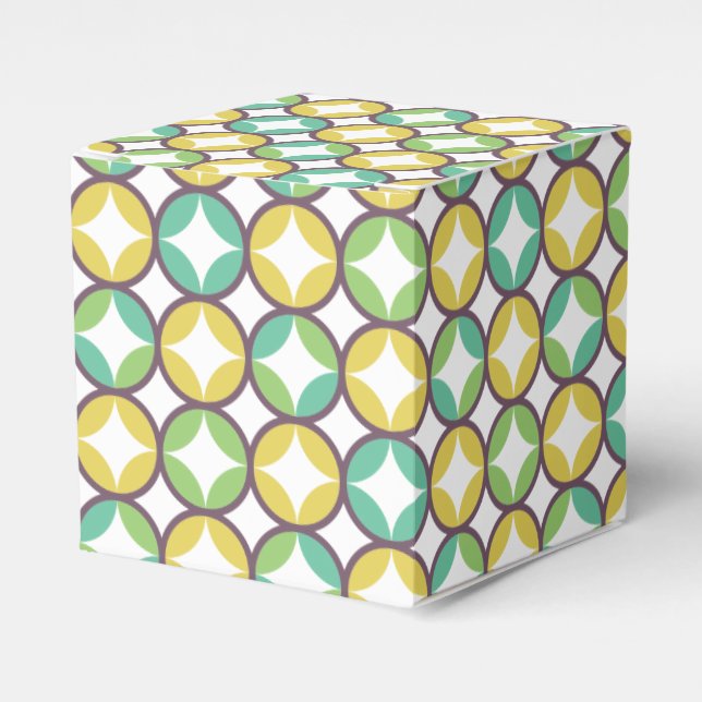 Retro Diamond in Circle Pattern Blue Green Gold Favor Boxes (Front Side)