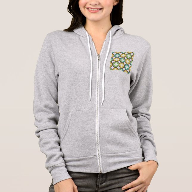 Retro Diamond in Circle Pattern Blue Green Gold Hoodie (Front)
