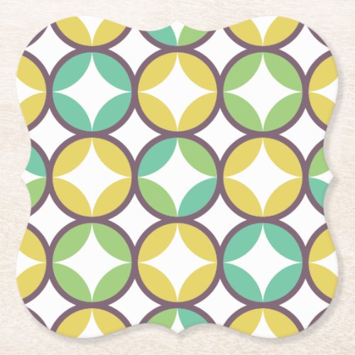 Retro Diamond in Circle Pattern Blue Green Gold Paper Coaster