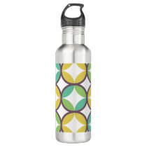 Retro Diamond in Circle Pattern Blue Green Gold Stainless Steel Water Bottle