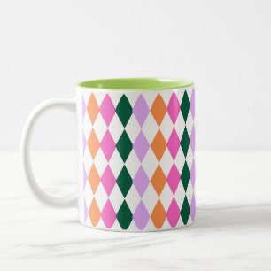 RETRO Diamond Pattern Colorful Mid Century Modern  Two-Tone Coffee Mug