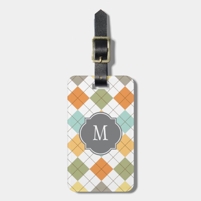 Retro Diamond Pattern Monogram Luggage Tag (Front Vertical)
