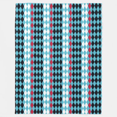 Retro Diamond redwhite black Mid Century Modern Fleece Blanket