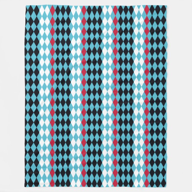 Retro Diamond red,white, black Mid Century Modern Fleece Blanket (Front)