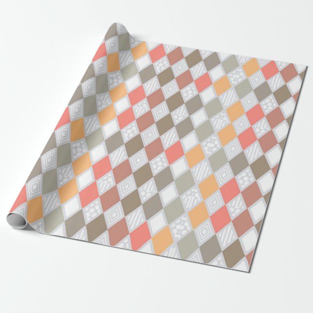 Retro Diamond Shape Pattern Wrapping Paper (Unrolled)