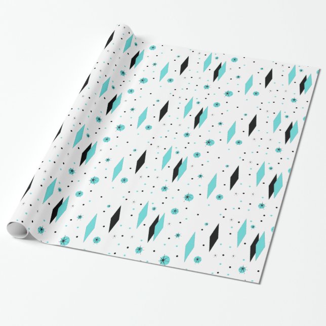 Retro Diamonds and Starbursts Wrapping Paper (Unrolled)