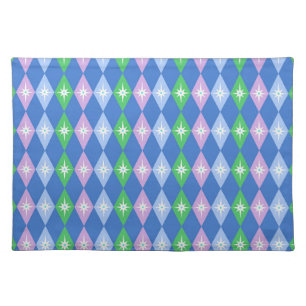 Retro Diamonds and Stars Blue & Green Cloth Placemat