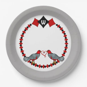 Retro Diamonds, Birds and Heart Worms_Monogrammed  Paper Plates