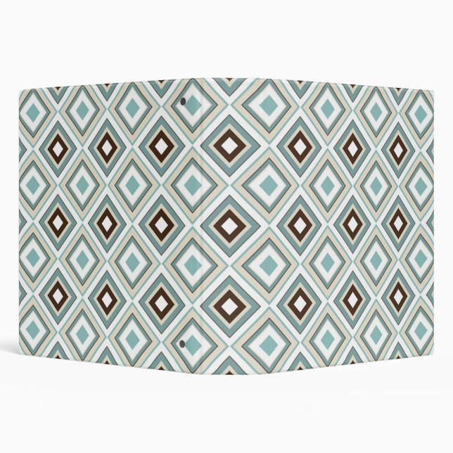 Retro Diamonds Brown Turquoise 3 Ring Binder (Background)