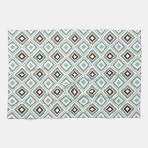 Retro Diamonds Brown Turquoise Kitchen Towel