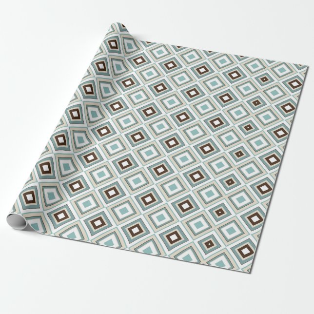 Retro Diamonds Brown Turquoise Wrapping Paper (Unrolled)