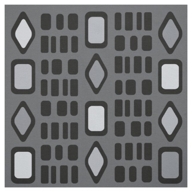 Retro Diamonds Rectangles Black Gray Fabric (Swatch)