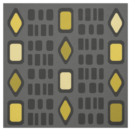 Retro Diamonds Rectangles Black Ochre Fabric