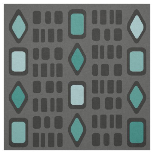 Retro Diamonds Rectangles Black Turquoise Fabric