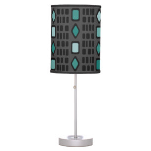 Retro Diamonds Rectangles Black Turquoise Table Lamp