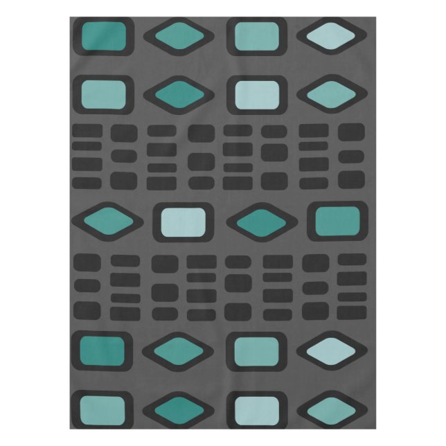Retro Diamonds Rectangles Black Turquoise Tablecloth (Front)