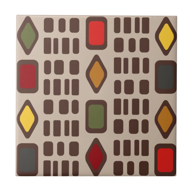 Retro Diamonds Rectangles Colorful 3 Ceramic Tile (Front)