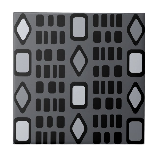 Retro Diamonds Rectangles Dark Gray Ceramic Tile (Front)