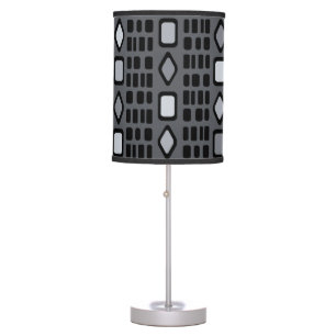 Retro Diamonds Rectangles Dark Gray Table Lamp