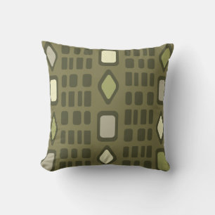 Retro Diamonds Rectangles Olive Green Throw Pillow